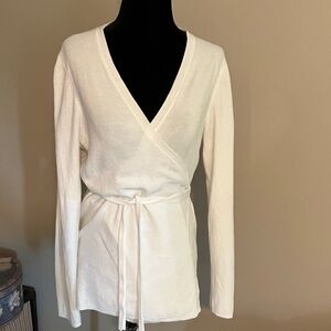 White wrap sweater